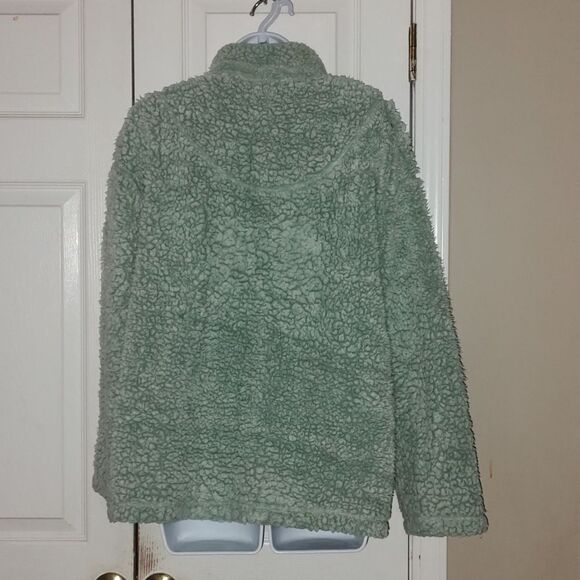 Peach Love  mint green sharpa  pullover jacket coat Sz L - Picture 4 of 5